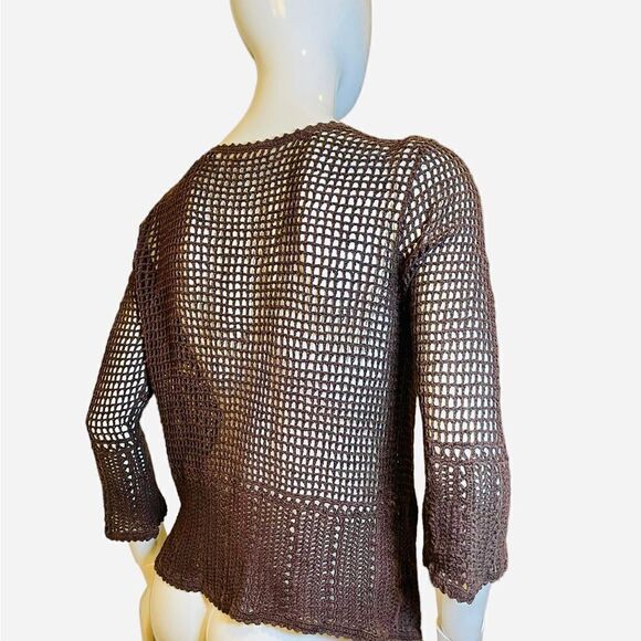 Vintage 1990s Bohemian Crochet Three Quarter Sleeve Cardigan Medium - Picture 15 of 17